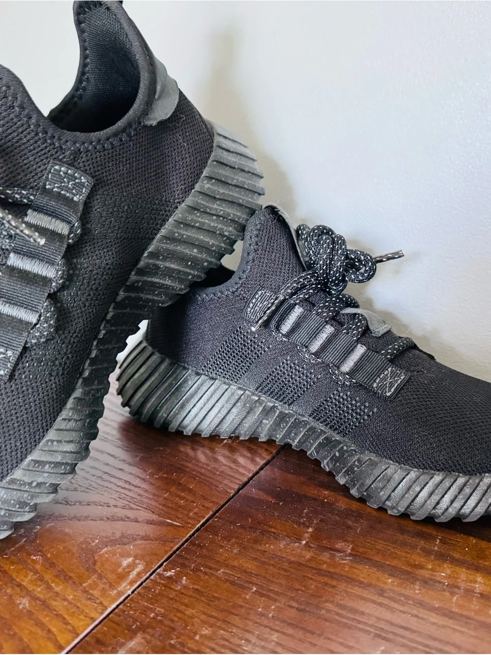 adidas Black Knit Lace-Up Sneakers with Reflective Accents